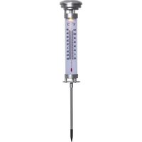 Star Trading Thermomètre solaire Celsius, LED, pique pour jardin, extérieur, argent, capteur crépusculaire, blanc chaud, 57,5 cm