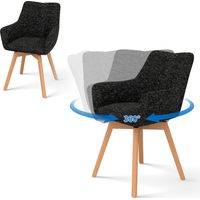 Lot de 2 Chaises de Salle à Manger Pivotantes 360°, Accoudoirs et Pieds Bois, Dossier Haut avec Coussin en Molleton.Noir.