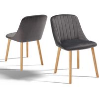 Goeurvant – Lot de 2 chaises de salle à manger ergonomiques – Assise en velours haute densité – Pieds en bois – Gris foncé