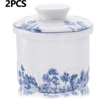 Burriera in ceramica pastorale, burriera in ceramica da 250 g con linea di galleggiamento per spalmare il burro fresco, burriera piena d'acqua con coperchio per mantenere il burro fresco, zangola per