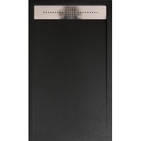 Mineralguss-Duschwanne extra flach ORION Schieferoptik Schwarz 80x130 cm Ablaufschutz in Chrom