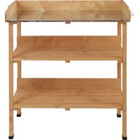 Table de jardinage bois surface métallique étagères crochets 76x37x89 cm Naturel