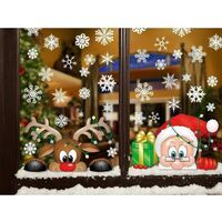 Christmas Snowflake Window Stickers DIY Santa Claus Cute Reindeer Removable Reusable Static Cling Glass Stickers for Home/Shop