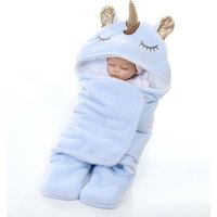 Gigoteuse licorne bébé, nid d’ange chaud en velours corail avec capuche, pieds séparés, bleu – DELKEVIC