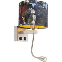QAZQA Wall Light Steel with Velvet Shade Flowers with Gold -
