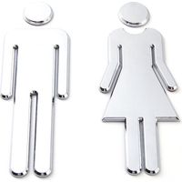 Plaque de porte WC hommes et femmes, 2 pièces - Panneaux de toilette argent pour hôtels, restaurants et entreprises