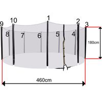 Filet trampoline 460cm – 10 barres – hauteur 180cm – maille serrée avec ouverture zip sécurisée – compatible trampolines 450 à 460cm