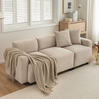 Canapé droit, canapé longue 3 places avec coussins, beige