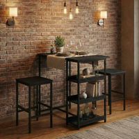 Ensemble Table Et Chaises De Bar, Table Haute Rectangulaire Avec 2 Tabourets Pour Petits Espaces, Table Haute, Ensemble De Tabourets De Bar Pour Le Petit-DéJeuner, Montage Facile, Noir