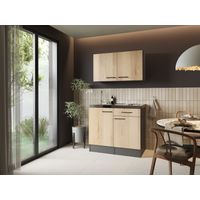 Miniküche Singleküche Küche Pantry Set 100 cm Artisan Eiche Grau Oliver Respekta