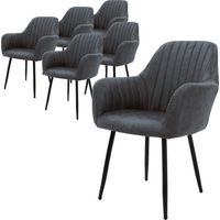 ML-Design 6x Chaises de Salle à Manger avec Dossier et Accoudoirs, Anthracite, Revêtement en Simili, Assise Rembourrée avec Pieds en Métal, Chaise Occasionnelle, Fauteuil Moderne pour Table, Salon