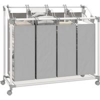 Laundry basket with 4 compartments, 160 L laundry collector with wheels, removable laundry bag, 97 x 38 x 81 cm, gray