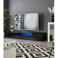 Modern Black 200cm Matt Gloss TV Stand Cabinet Suitable for 55 65 70 75 80 Inch 4K LED Flat Screen TV's