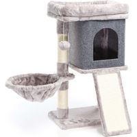 Fudajo Árbol rascador gris para gatos 71,5cm con sisal, panel rascador, casa, cesta y bola de juego