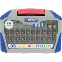 Tivoly • Caja de 35 piezas - 34 puntas helicoidales recubiertas de TiN + 1 portapuntas magnético de cambio rápido