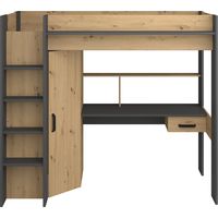 Letto a soppalco con scrivania e armadio 90 x 200 cm Rovere e Antracite - AUCKLAND