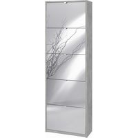 Platzsparendes schmales Schuhregal mit fünf Spiegeltüren Beton Cemento 63x29x H190 cm