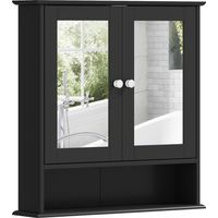 Armario de Baño con Espejo Armario de Pared con 2 Puertas Estante Abierto Estante Ajustable 56x13x58cm Negro