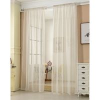 WOLTU 2er-Set Gardinen transparent mit Kräuselband Leinen Optik creme 140x225 cm