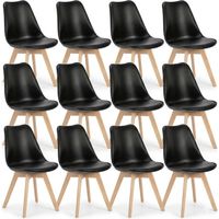12 Chaises Tulipes Salle Ă Manger Scandinaves Bm Home Salle de Bureau, Pieds en Bois de HĂŞtre Massif, NOIRS