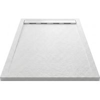 Mineralguss-Duschwanne extra flach RIBERA Schieferoptik WEIß 90x200cm Auslaufschutz in Farbe Ablaufschutz in farbe