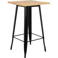 Yongqing – Table haute mange debout bar bistrot 110 cm – Structure en acier noir et bois naturel – Capacité 120 kg – Style industriel