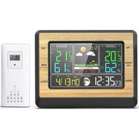 Orologio meteo a colori con indicazione delle fasi lunari, termometro, igrometro, sveglia, barometro e visualizzazione di temperatura e umidità stazione meteorologica