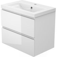 600mm Wall Hung Basin Vanity Unit Gloss White 2 Soft Close Drawers 1 Tap Hole Sink Bathroom Toilet Storage Funiture