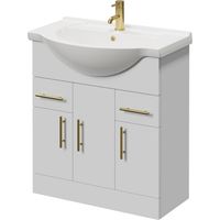 Alexander James Gloss White 750mm 3 Door Vanity Unit - 750mm - Brushed Brass 96mm Knurled Bar Handle