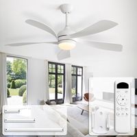 Ventilateur de plafond moderne Sofucor 132 cm, intérieur/extérieur, avec lumière et télécommande, entièrement blanc