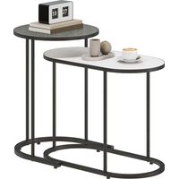 Set 2 Tavolini da Salotto Impilabili con Telaio in Metallo per Soggiorno e Ufficio, Grigio e Bianco