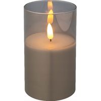 Candela decorativa a LED in vetro, grigia, 12,5 cm