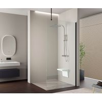 BERNSTEIN - Paroi de douche italienne 200x100cm (HxL) verre Super White, Profil Noir mat, Barre de fixation + LED blanc - EX103