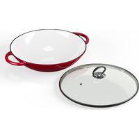 ToCi Wok Poele Wok Induction avec Couvercle Woks et Poêles à Frire Émaillés Wok en Fonte Poignées Grand Wok Antiadhésif et Profond pour Plaque Cuisine à Induction Vitrocéramique Gaz Electrique Red
