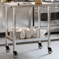 Table de travail de cuisine avec roues-Plan de travail de cuisine-Îlot de cuisine 82,5x55x85 cm inox