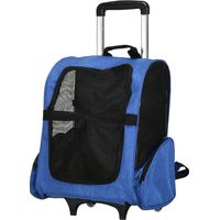 Transportín Carrito Mascotas 2 en 1 Mochila Viaje 2 Ruedas Perros Chats Asa Retráctil Aluminio Bolsillos Almacenaje 42x25x55 cm Azul