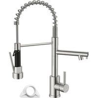 DAYONE Kitchen Sink Mixer Tap with Two Spouts, Spring 360° Swivel Pull Down Kitchen Tap, SUS304 Stainless Steel Commercial Kitchen Sink Tap with 2 Mode, UK Standard Kitchen Faucet, Brushed
