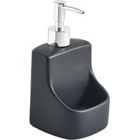 Distributeur de liquide vaisselle , distributeur de savon, céramique haut de gamme avec surface douce au toucher, avec compartiment pour éponge, contenance 390 ml, 9.5 x 18 x 9.5 cm, noir