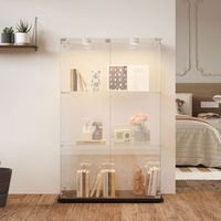 Glasvitrine mit LED-Beleuchtung, Vitrinen-Schrank mit 2 Türen 3 Regalen, Glasvitrine für das Wohnzimmer, Sicherheitsschloss, Schwarz