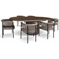 Table ovale extensible 180/220cm et 6 fauteuils en tissu