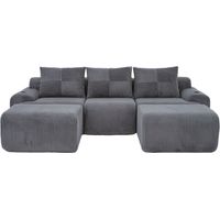 Modulares Cordsofa für 3 Personen (mit 2 Hockern), frei kombinierbar, inklusive Getränkehalter und seitlicher Aufbewahrungstasche, ideal für Wohnzimmer, Familienzimmer und weitere Räume.Dunkelgrau