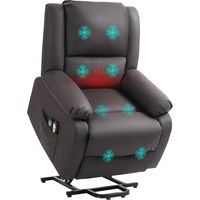 Poltrona Elettrica Alzapersona Reclinabile in Tessuto Antigraffio, Poltrona Relax Elettrica con 8 Punti Massaggianti, Riscaldamento, Poggiapiedi e 2 Telecomandi, Marrone