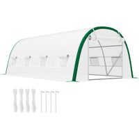 Serre de Jardin Tunnel 18 m² dim. 6L x 3l x 2H m - 8 fenêtres, Porte zippée Enroulable, Acier galvanisé, bâche PE, Blanc