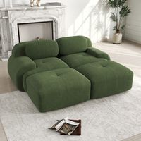 Sofá de 2 plazas con 2 chaise longues - Modular - Patas antideslizantes - Diseño ergonómico y cómodo - En terciopelo acanalado verde