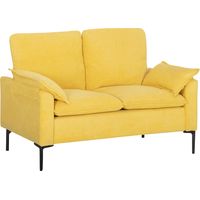 Divano 2 posti moderno con cuscini, rivestimento tessuto spugna, giallo, 130x77x84 cm