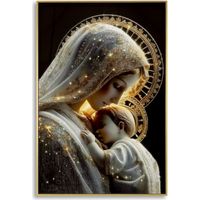 Stampa su tela laccata Maternity Madonna con Bambino in oro con cornice dorata