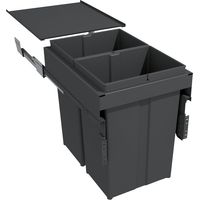 Poubelle coulissante suspendue 58L – 2 seaux de 29L – Amortisseur inclus – Métal anthracite – Dimensions : 485 mm x 362 mm – Gollinucci