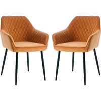 Dining Chairs 2pcs Velvet Kitchen Chairs Upholstered Seat with Backrest and Armrest Office chair, Orange