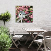 Tableau de jardin Nichoir caché dans les fleurs 50 x 50cm Rose, gris