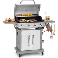 Klarstein – Barbecue à gaz 4 brûleurs 14,4 kW – Surface de cuisson 69 x 45 cm – Capot inox avec thermomètre – BBQ mobile avec roulettes